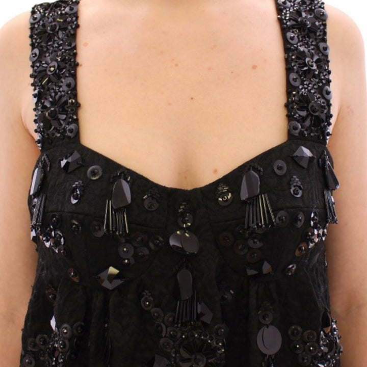 Dolce & Gabbana Black floral crystal embedded dress