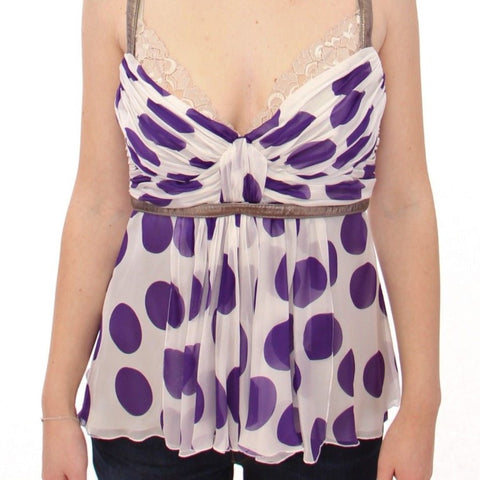 Dolce & Gabbana White Purple Silk Lace Blouse