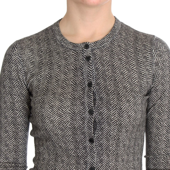 Dolce & Gabbana Black White Wool Top Cardigan Sweater