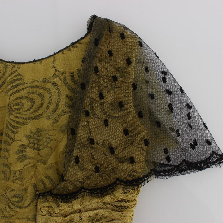 Dolce & Gabbana Yellow Black Floral Lace Ricamo Gown Dress