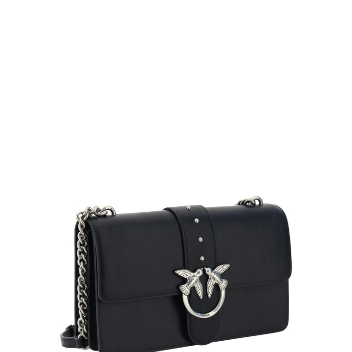 PINKO Black Leather Love One Classic Shoulder Bag