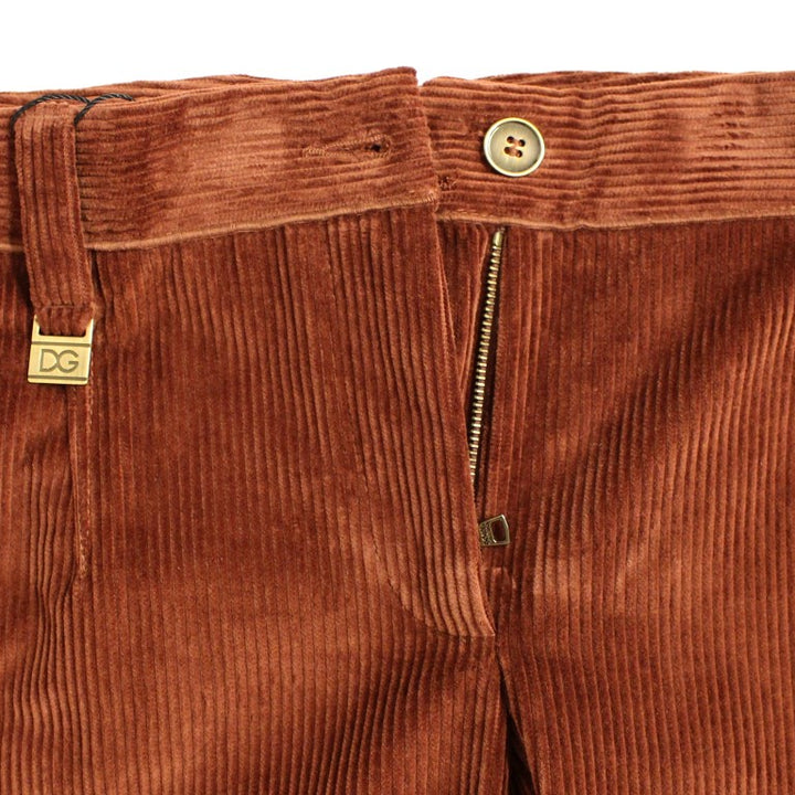 Dolce & Gabbana Brown Corduroys Straight Logo Casual Pants