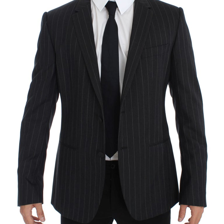 Dolce & Gabbana Gray Striped Slim Fit Wool Blazer