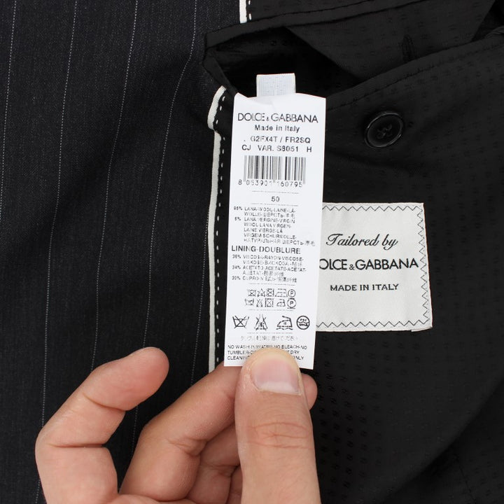 Dolce & Gabbana Gray Striped Slim Fit Wool Blazer