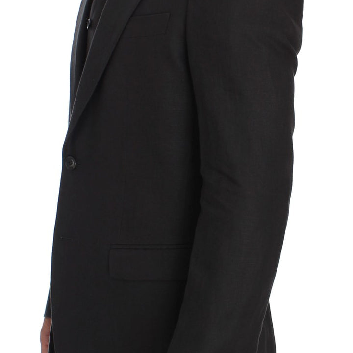 Dolce & Gabbana Gray Slim Fit Linen Blazer Jacket