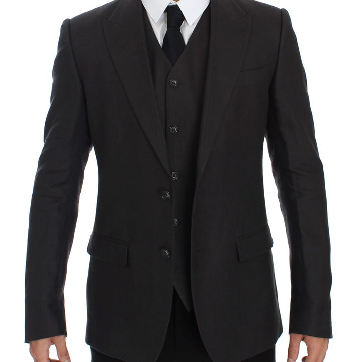Dolce & Gabbana Gray Slim Fit Linen Blazer Jacket
