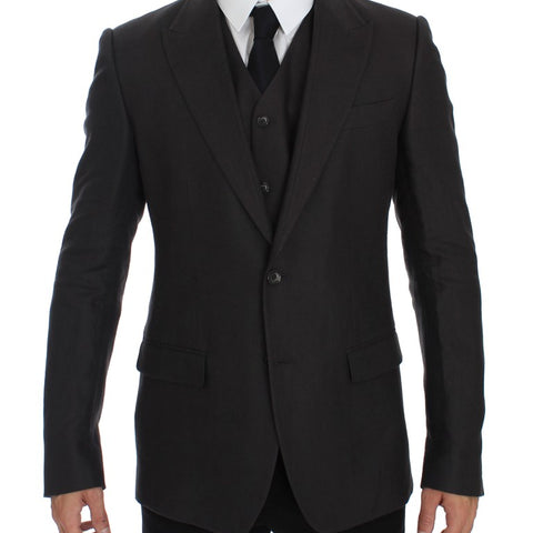 Dolce & Gabbana Gray Slim Fit Linen Blazer Jacket