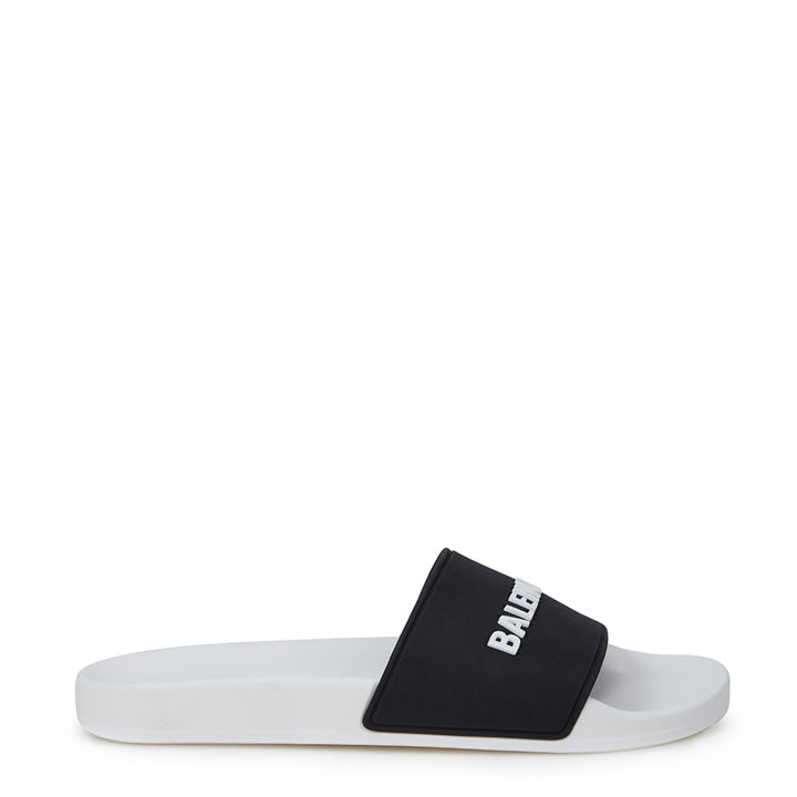 Balenciaga White/Black Pool Slide with Logo