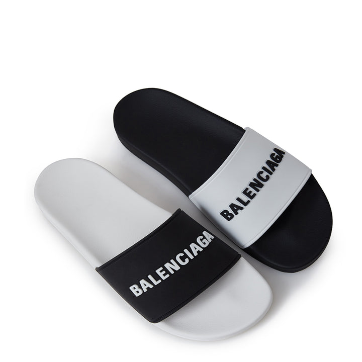 Balenciaga White/Black Pool Slide with Logo