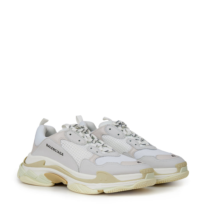 Balenciaga White Mesh Triple S Sneakers