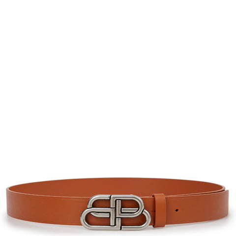 Balenciaga Brown Leather Logo Buckle Belt