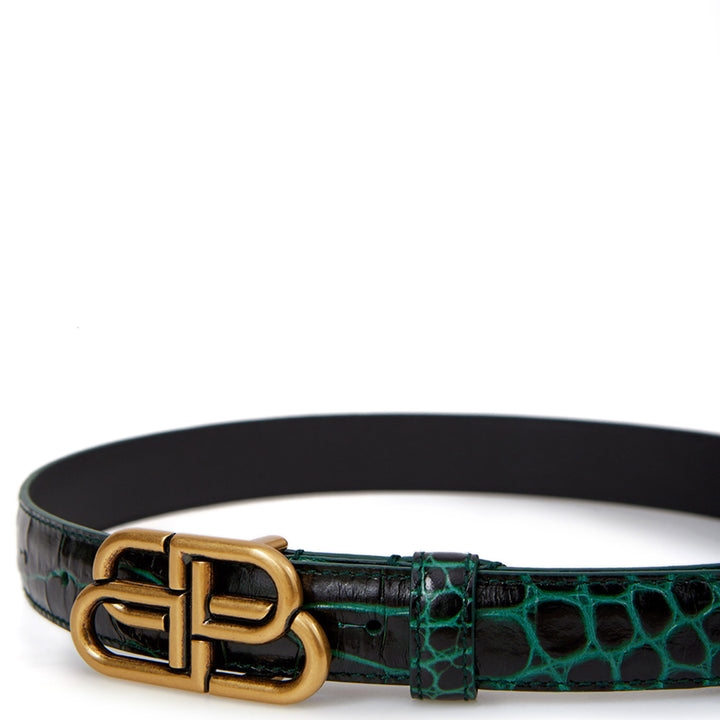 Balenciaga Green Croco Print Leather Belt