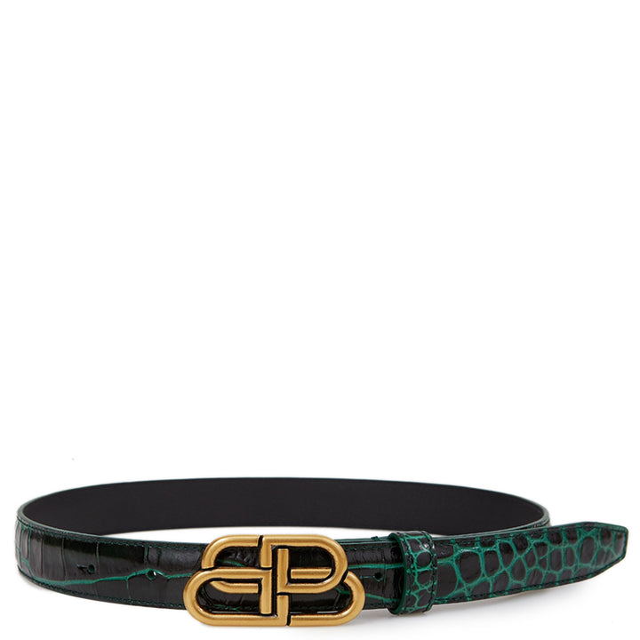 Balenciaga Green Croco Print Leather Belt