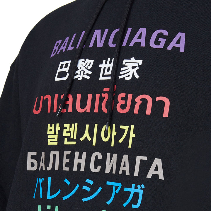 Balenciaga Black Hooded Sweatshirt with Colored Logo