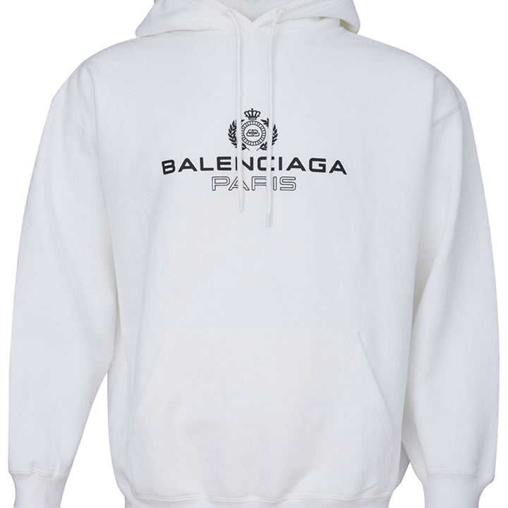 Balenciaga White Hooded Sweatshirt with Black Logo