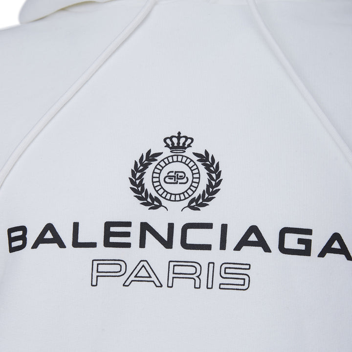 Balenciaga White Hooded Sweatshirt with Black Logo