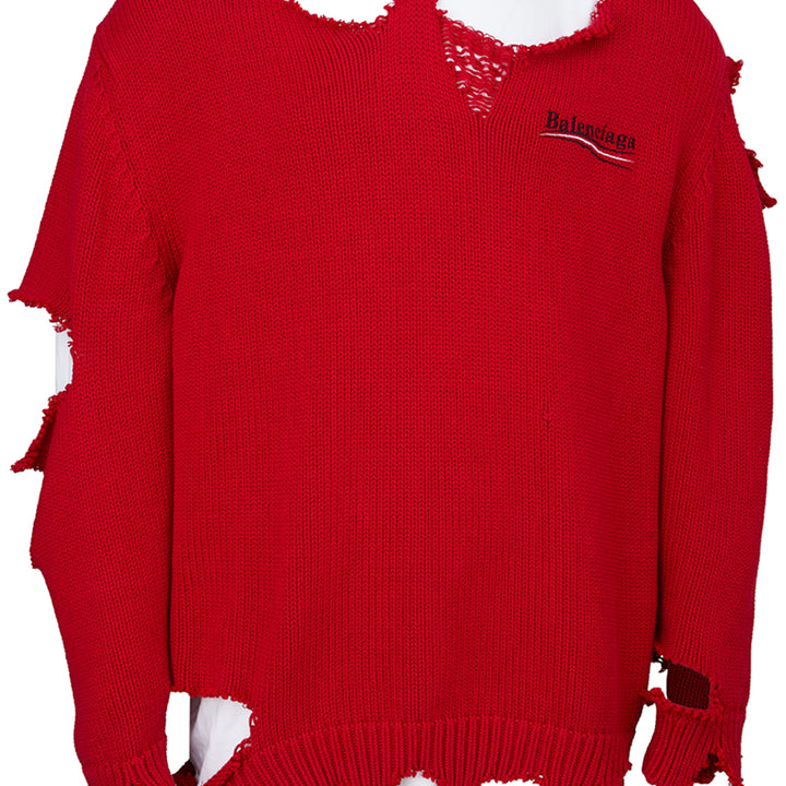 Balenciaga Red Ribbed Knit Sweater with Snags