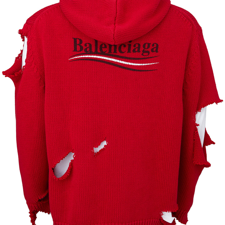 Balenciaga Red Ribbed Knit Sweater with Snags