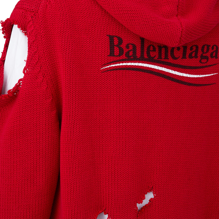 Balenciaga Red Ribbed Knit Sweater with Snags