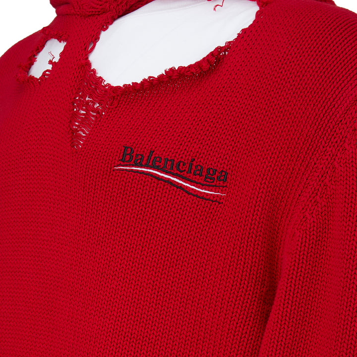 Balenciaga Red Ribbed Knit Sweater with Snags