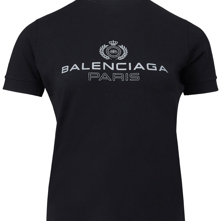 Balenciaga Black Viscose T-Shirt with White Logo