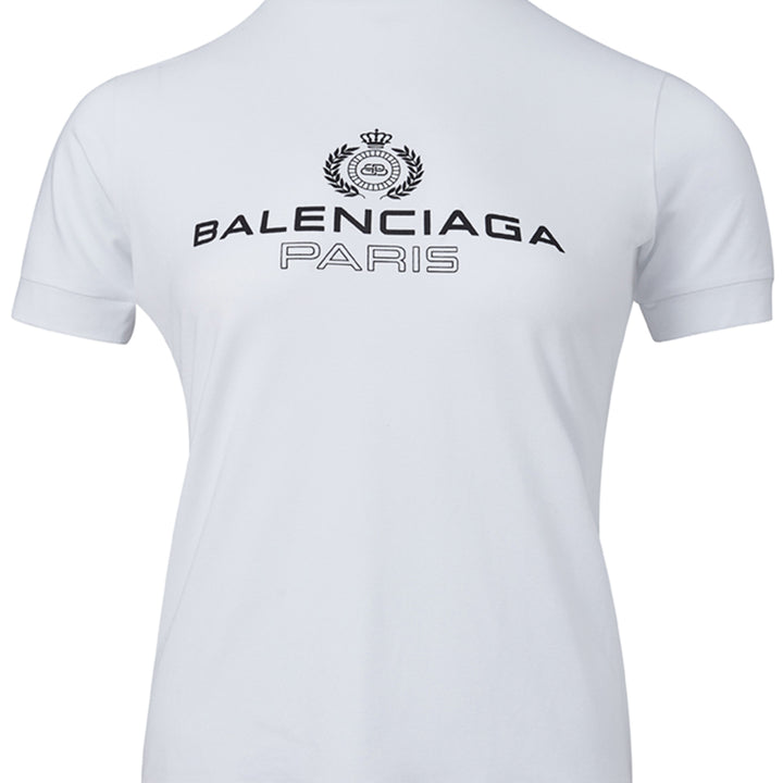 Balenciaga White Viscose T-Shirt with Black Logo