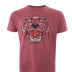 Kenzo Light Red Cotton T-Shirt with Tiger Print and Front Logo