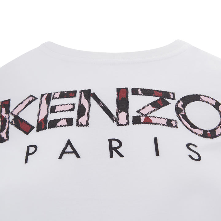 Kenzo White Cotton T-Shirt with Camouflage Logo Applied