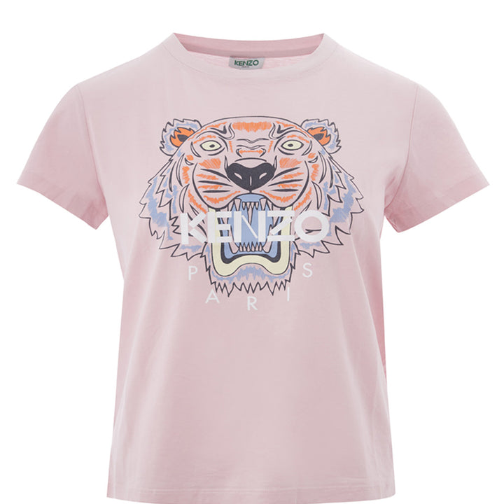 Kenzo Pink Cotton T-Shirt with Printed Tiger