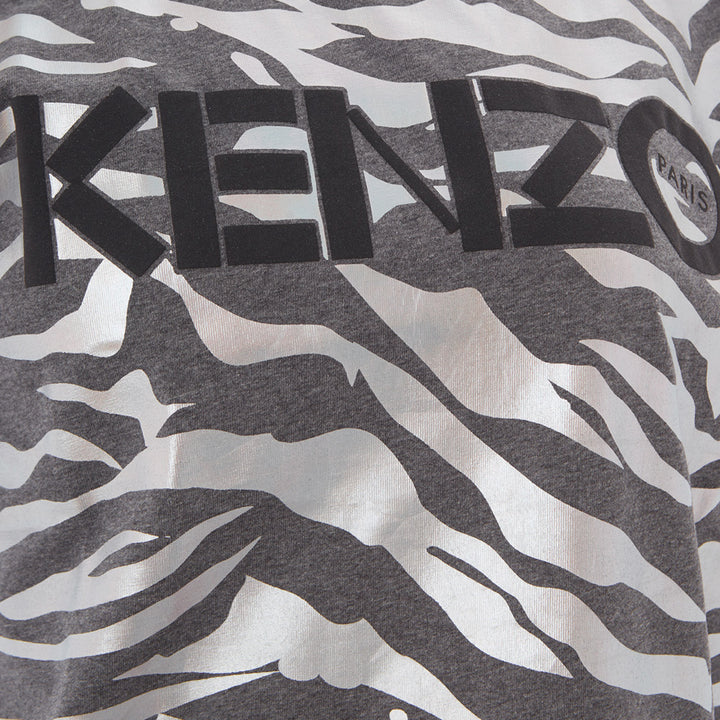 Kenzo Grey Cotton T-Shirt With Metal Animalier Print Allover