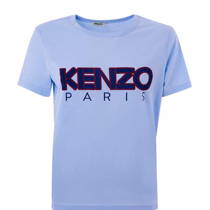 Kenzo Light Blue Cotton T-Shirt with Front Logo