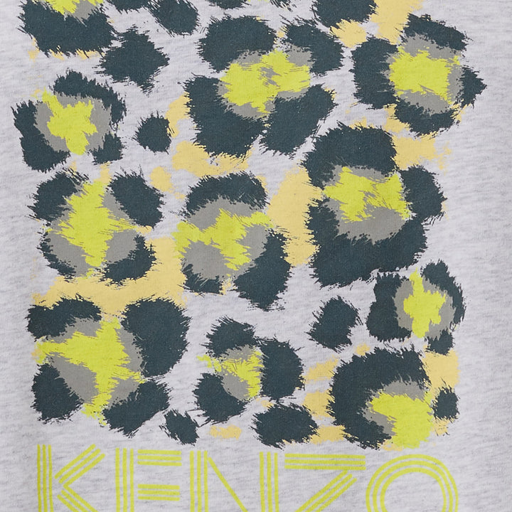 Kenzo Grey Cotton T-Shirt with Front Jungle Print