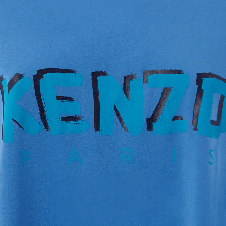 Kenzo Blue Cotton T-Shirt with Contrasting Painting Logo