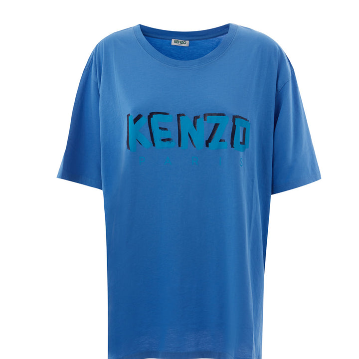 Kenzo Blue Cotton T-Shirt with Contrasting Painting Logo