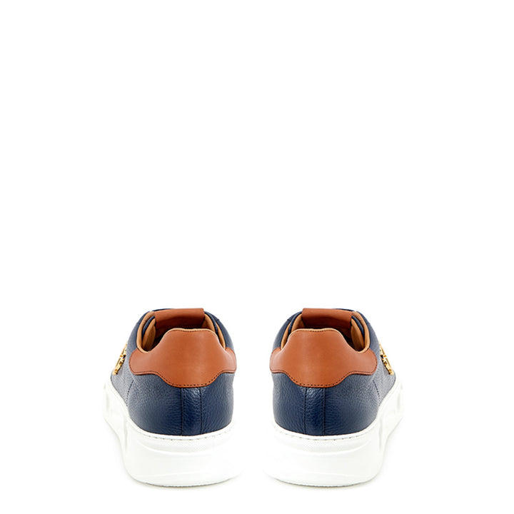 Roberto Cavalli Blue Leather Sneakers with Gold Logo