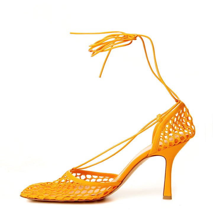 Bottega Veneta Orange Stretch Leather-trimmed Pumps