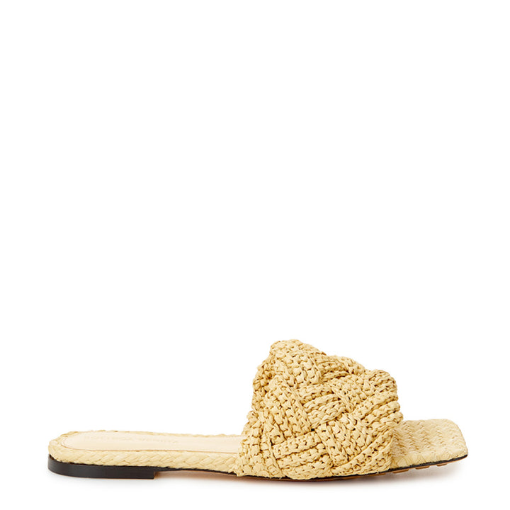 Bottega Veneta Beige Raffia Mule with Intreccio