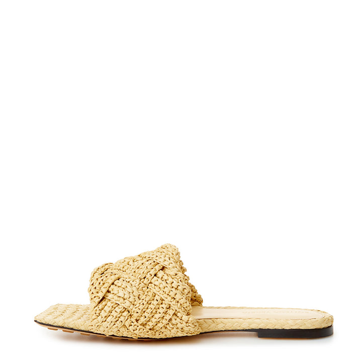 Bottega Veneta Beige Raffia Mule with Intreccio