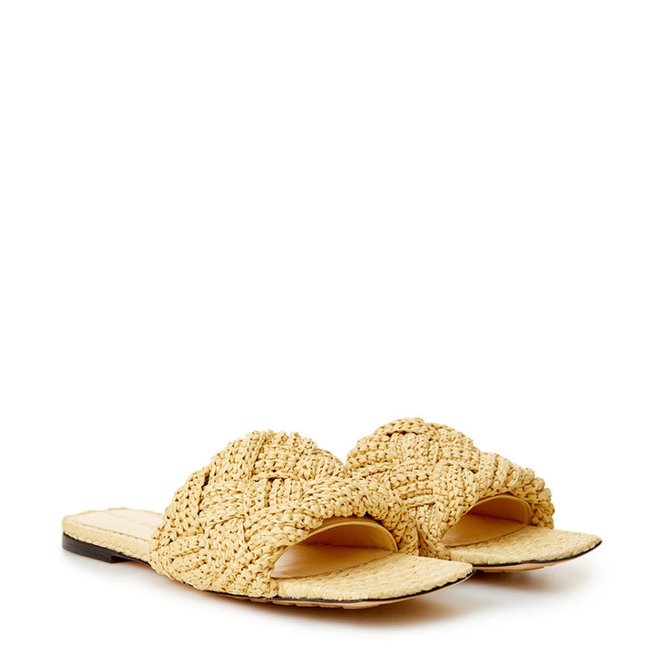 Bottega Veneta Beige Raffia Mule with Intreccio