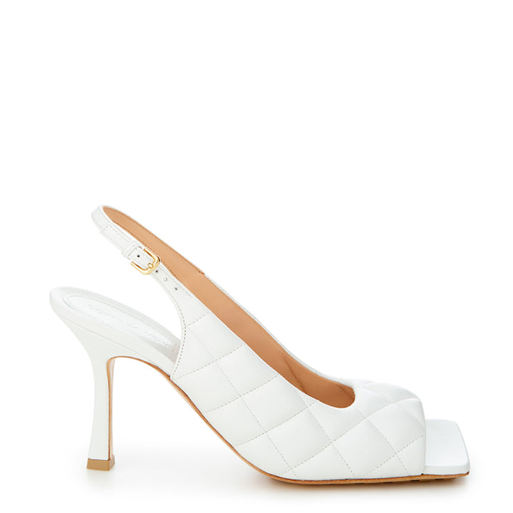 Bottega Veneta White Nappa Matelassé Slingback Décolleté