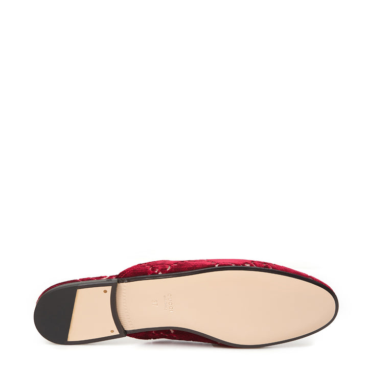 Gucci Red Velvet Princetown Slipper with Logo Allover