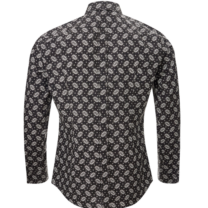 Dolce & Gabbana Black Cotton Shirt with Micro Floral White Print