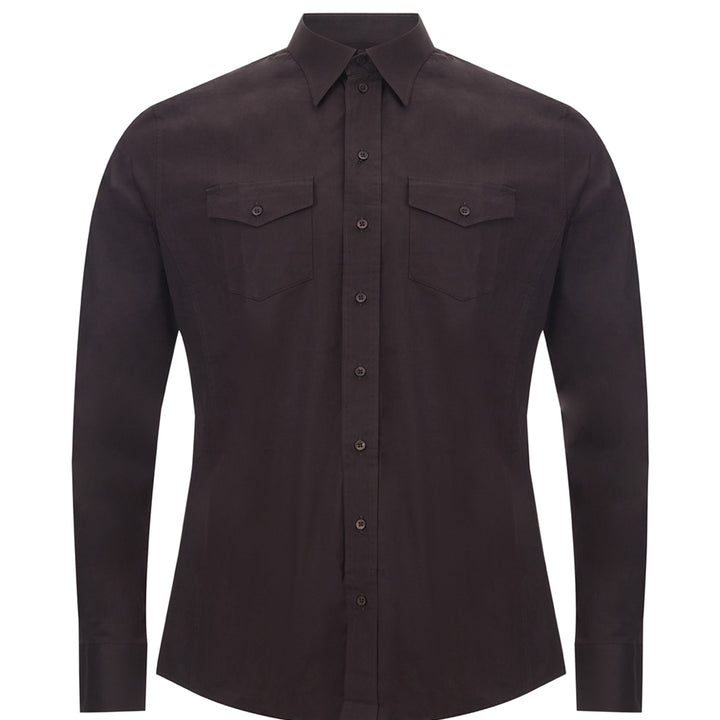 Dolce & Gabbana Dark Brown Cotton Shirt with Pockets