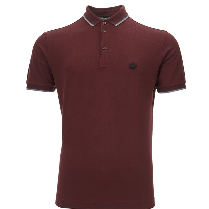 Dolce & Gabbana Bordeaux Cotton Polo Shirt with Crown Embroidery