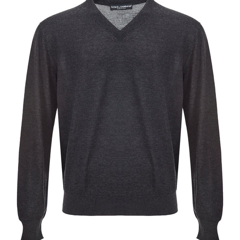 Dolce & Gabbana Dark Grey V-Neck Cashmere Sweater