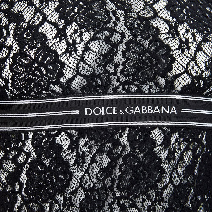 Dolce & Gabbana Black Lace Top with Front band with Logo