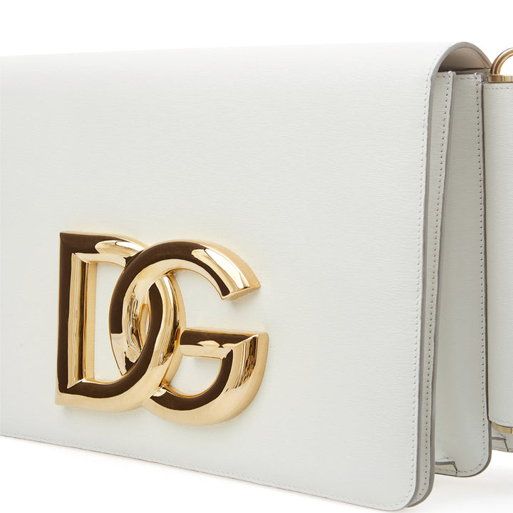 Dolce & Gabbana White Leather Shoulder Bag with Maxi Logo