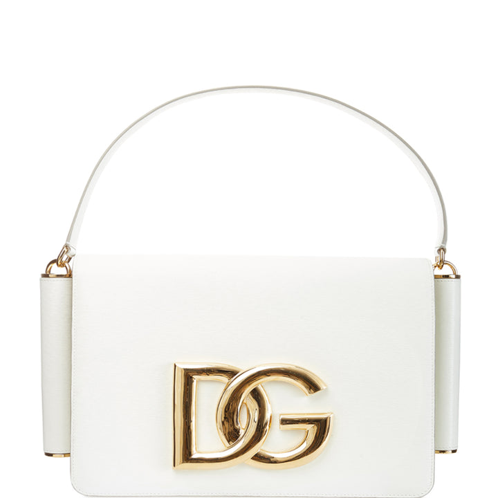 Dolce & Gabbana White Leather Shoulder Bag with Maxi Logo