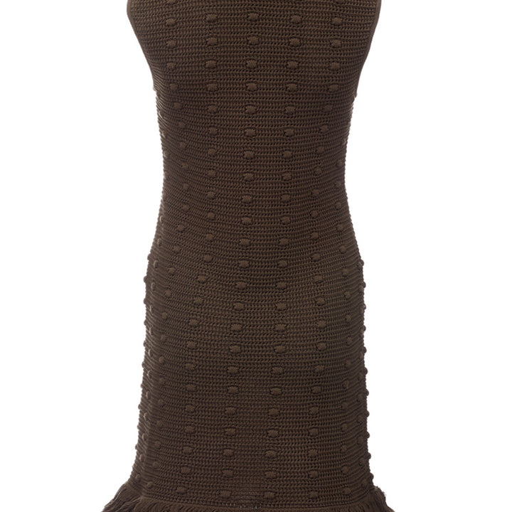 Bottega Veneta Knitted Olive Green Dress with Pompom Details