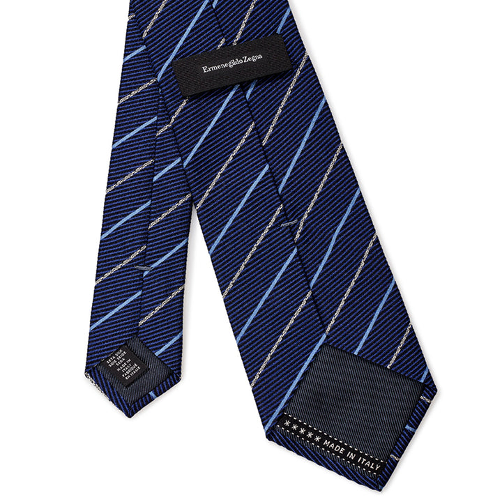 Ermenegildo Zegna Blue Silk Tie with Oblique Print